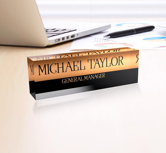 Custom Name Plate for Desk | Office Gold black Nameplate | Personalized Gift | Acrylic Plaque | Teacher Gift | Custom Name Sign 2.5" x 8"