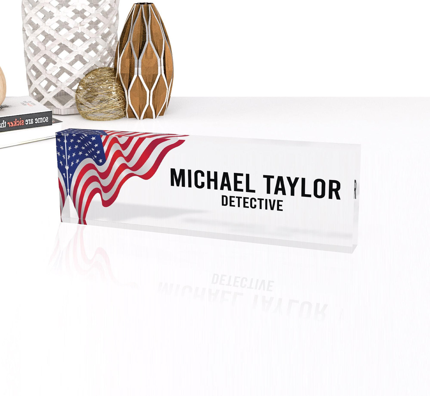 CUSTOM Name Desk Plate, Personalised Name Sign Plaque for Office Decor, Clear Acrylic Block, Coworker Teacher New Job PHD Secret Santa Gift