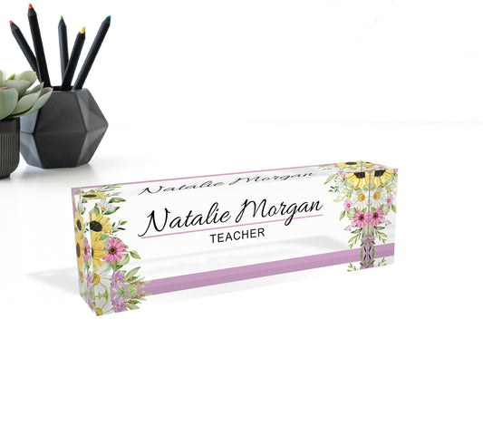 Personalized name plate, office desk gifts, name plate for graduation, glassacrylic, name plaque, nurse gift, gift new office, flower