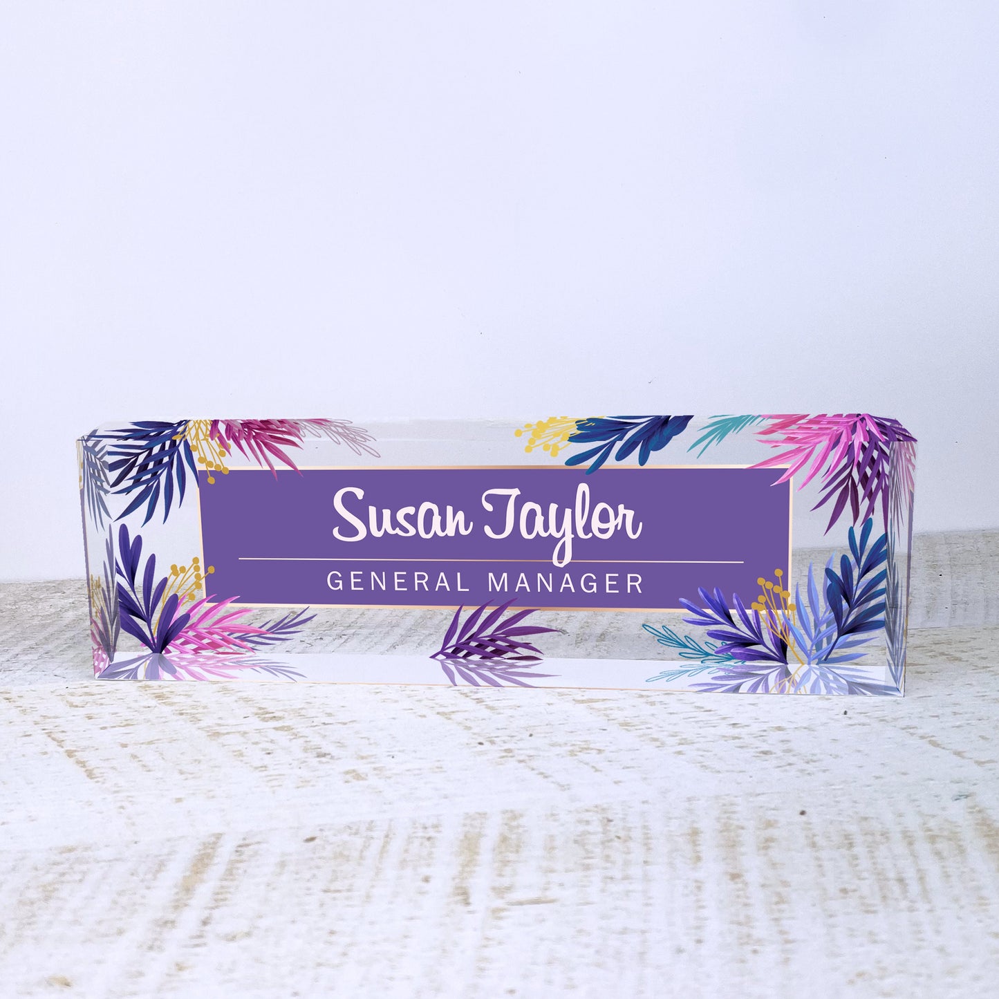 Personalized Desk Name Plate For Office Desk Gold Stripe Design On Acrylic Glass Cute Work Promotion Christmas Customized Gifts Office Decor