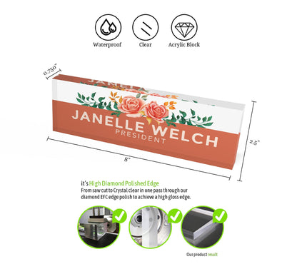 Desk Name Plate, Acrylic Name Plate, custom engraved office sign, personalized desk name plate plaque 0.750" thick