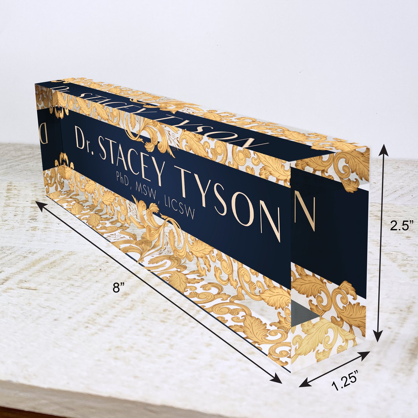 Personalized Name Plate for Desk | Leaf Gold Design On Clear Acrylic Glass | Custom Office Decor Nameplate Sign | Personalized Gift