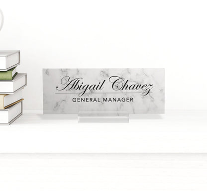 White Marble desk name plate custom personalized desk sign, office gift, office sign desk accessories name plaque