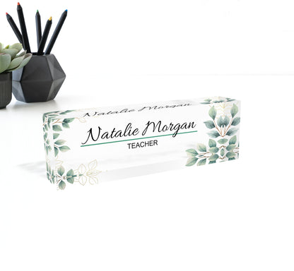 ARTBLOX | Customized Clear Acrylic Thick 8x2.5" - Desk Name Plate Block with Personalized  - Professional Office Decor - Gift for Teacher