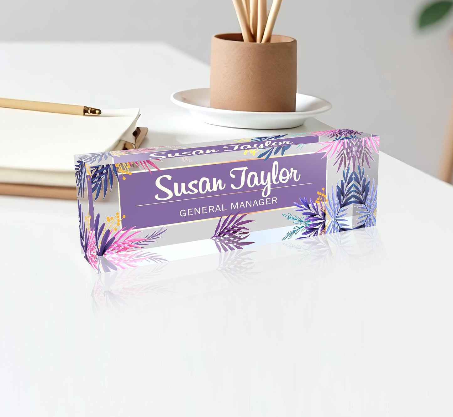 Personalized Acrylic Name Block  (Design 2) - Minimal Executive Desk CEO Sign, Job Office Decor, Teacher or Promotion Gift