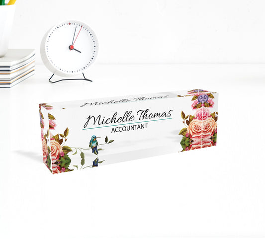 ARTBLOX | Custom Acrylic Name Plate Personalize Desk Plaque for Office Hospital Teacher Decoration Birds Design
