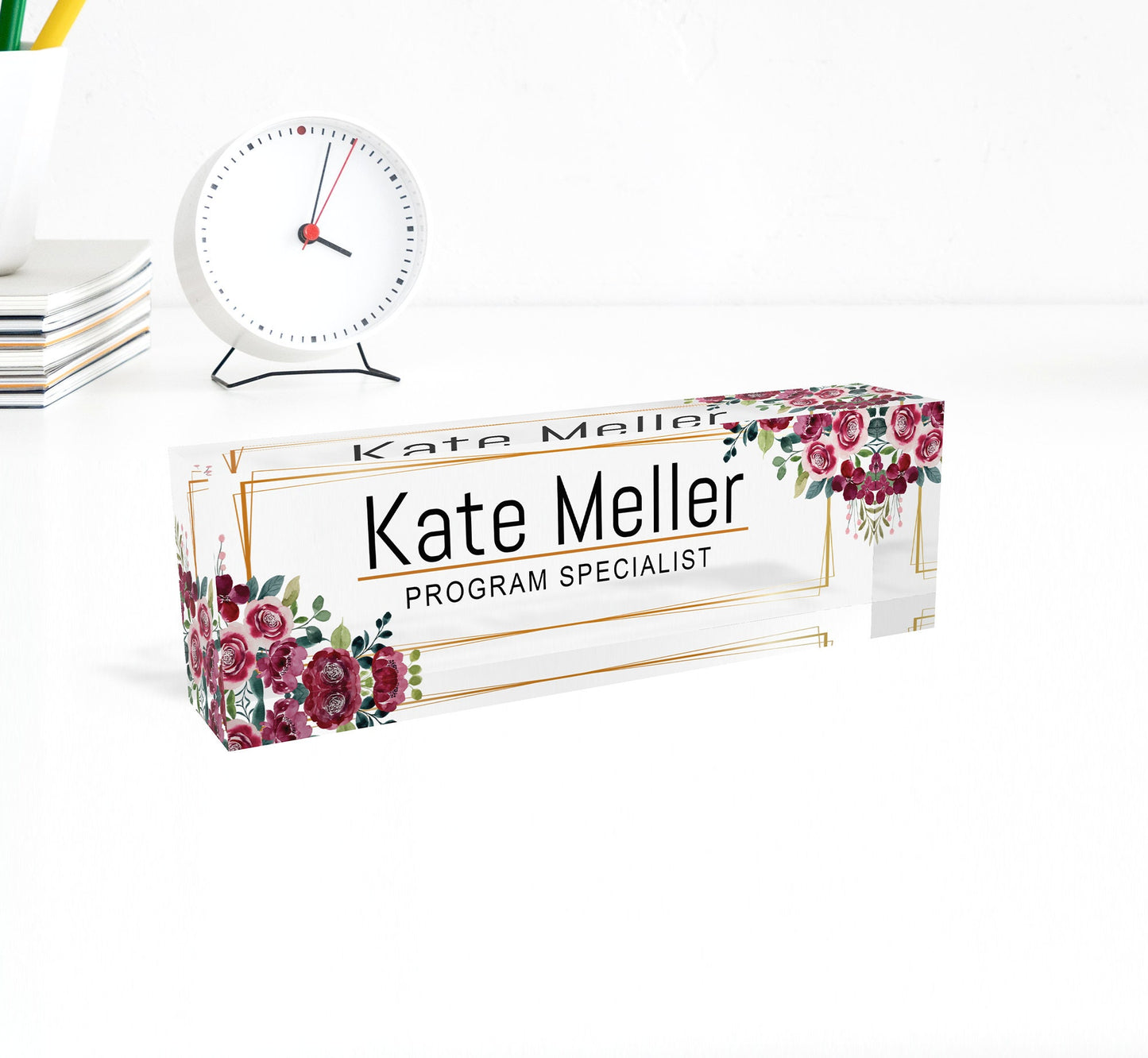 Personalized name plate, office desk gifts, name plate for graduation, glassacrylic, name plaque, nurse gift, gift new office, flower