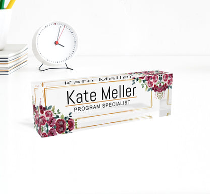Personalized name plate, office desk gifts, name plate for graduation, glassacrylic, name plaque, nurse gift, gift new office, flower