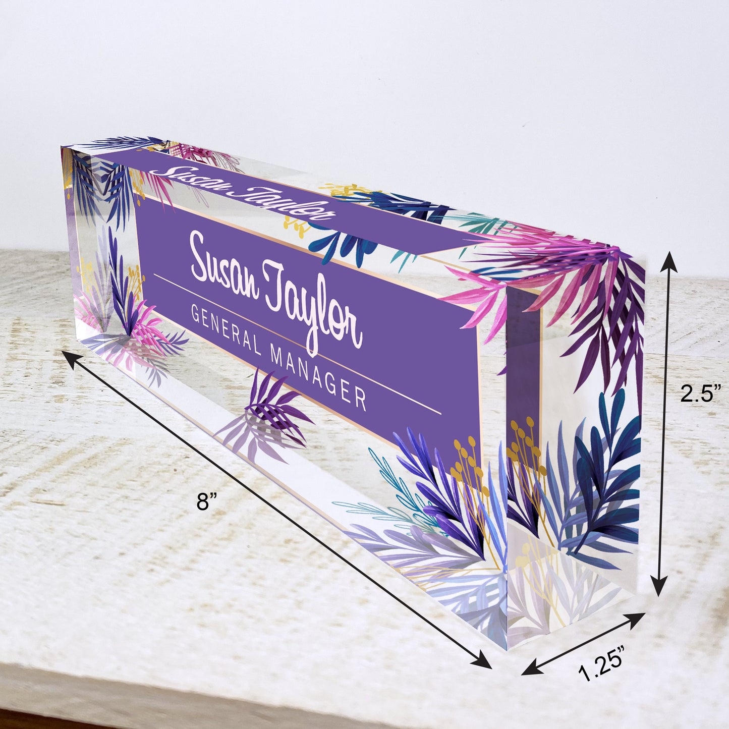 Personalized Desk Name Plate For Office Desk Gold Stripe Design On Acrylic Glass Cute Work Promotion Christmas Customized Gifts Office Decor