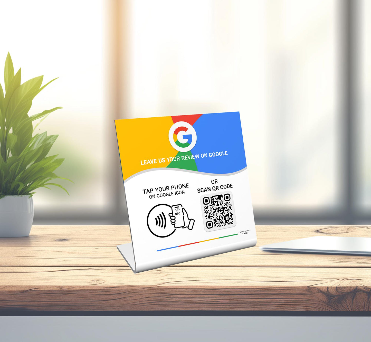 NFC Tag Google Review Stand - Digital Business Card to Boost Customer Reviews - Tap NFC & Scan QR code - Business sign holder review sign