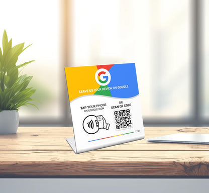 NFC Tag Google Review Stand - Digital Business Card to Boost Customer Reviews - Tap NFC & Scan QR code - Business sign holder review sign