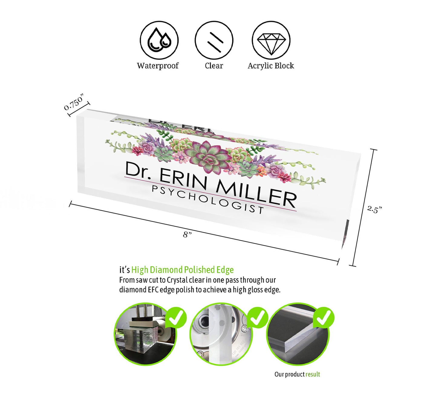 Personalized Name Plate for Desk, Flowers Wild Design On Clear Acrylic Glass, Custom Office Decor Nameplate Sign, Personalized Gift