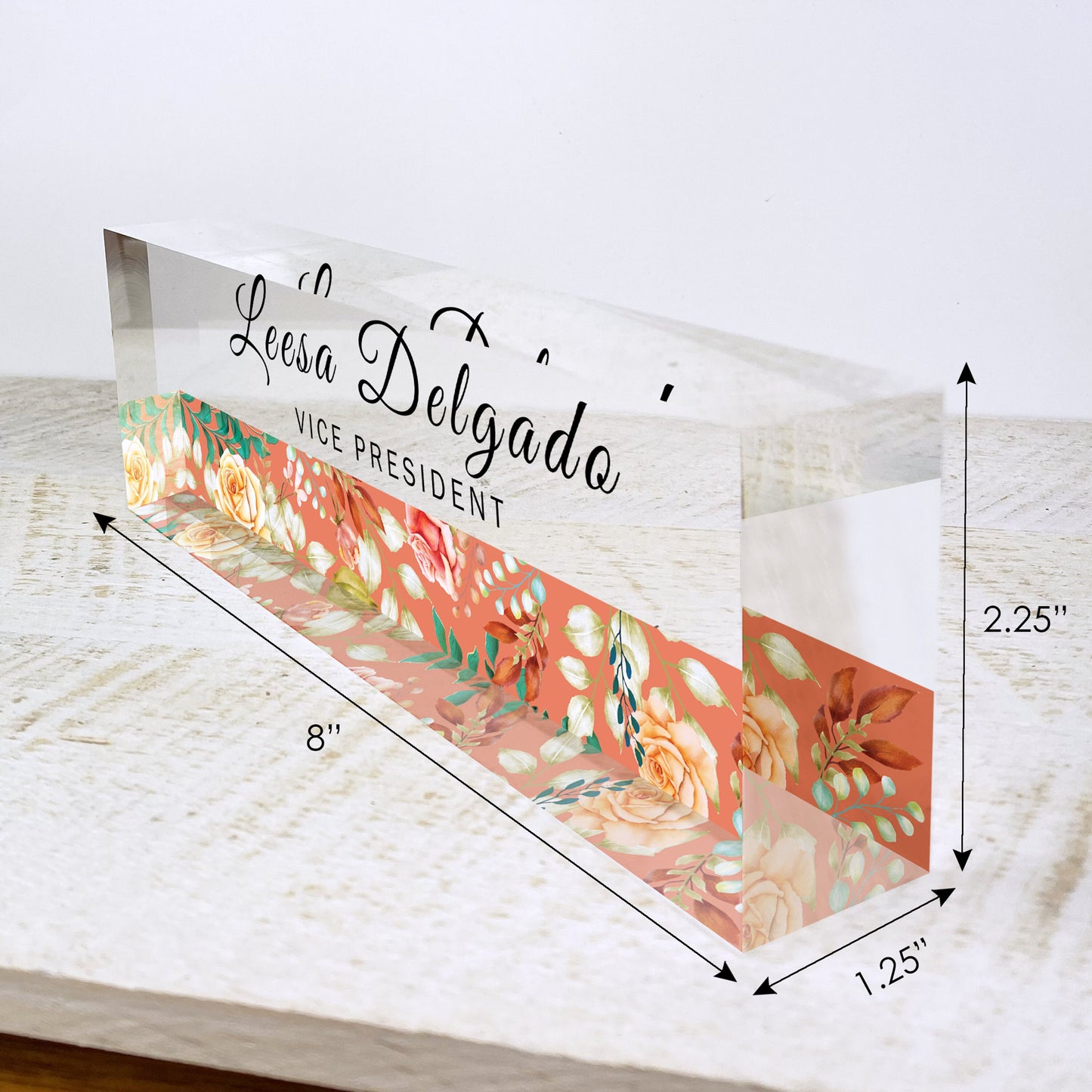 Personalized Desk Name Plate| Flower Stripe Design Office Desk Decor On Clear Acrylic Glass | Custom Nameplate Sign | Personalized Gift