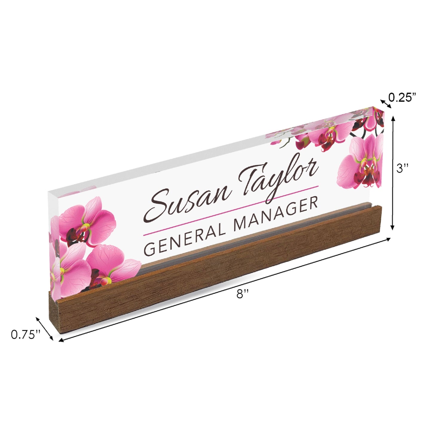 Artblox Office Desk Name Plate Personalized | Custom Name Plates for Desks | Flowers Designs On Clear Acrylic Glass | Office Desk Decor