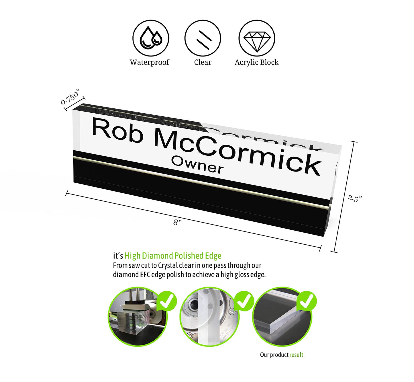 Artblox - Customized Clear Acrylic Desk Name Plate Block with Personalized Logo - Professional Office Decor 0.750" Thick