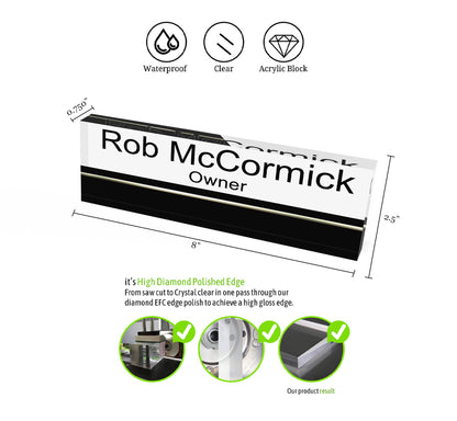 Artblox - Customized Clear Acrylic Desk Name Plate Block with Personalized Logo - Professional Office Decor 0.750" Thick