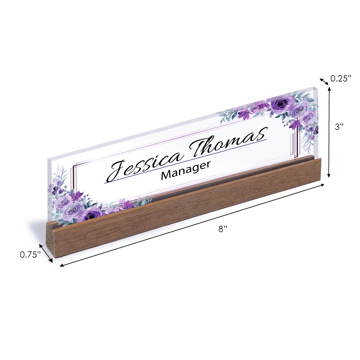 Green Floral Name Plate, Personalized Name Plate for Desk, Crystal Desk Name Plate, Executive Office Desk Sign, Office Custom Name Plaque