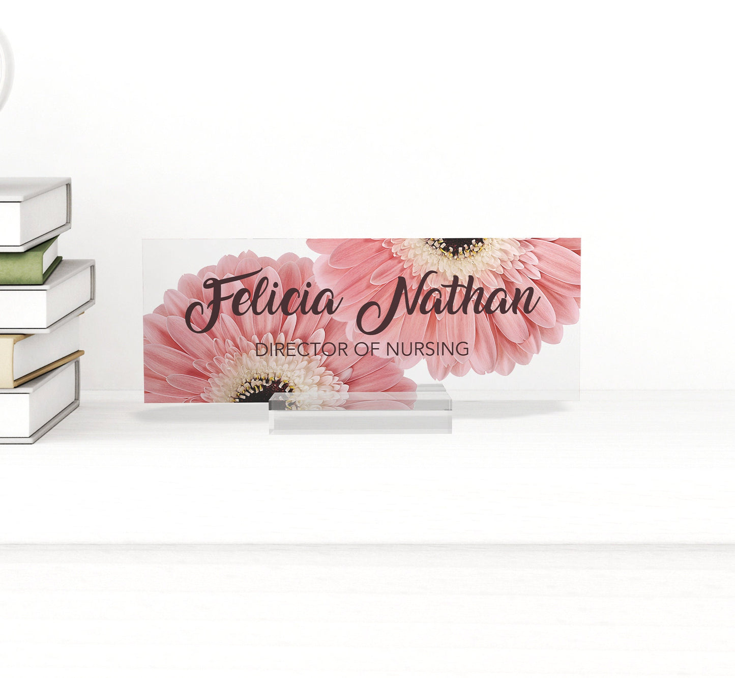 Personalized Name Plate for Desk | Green Leaves On Clear Acrylic | Office Desk Decor | Phd Gift | Daughter Gift | New Job Gift