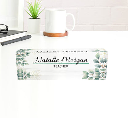 ARTBLOX | Customized Clear Acrylic Thick 8x2.5" - Desk Name Plate Block with Personalized  - Professional Office Decor - Gift for Teacher