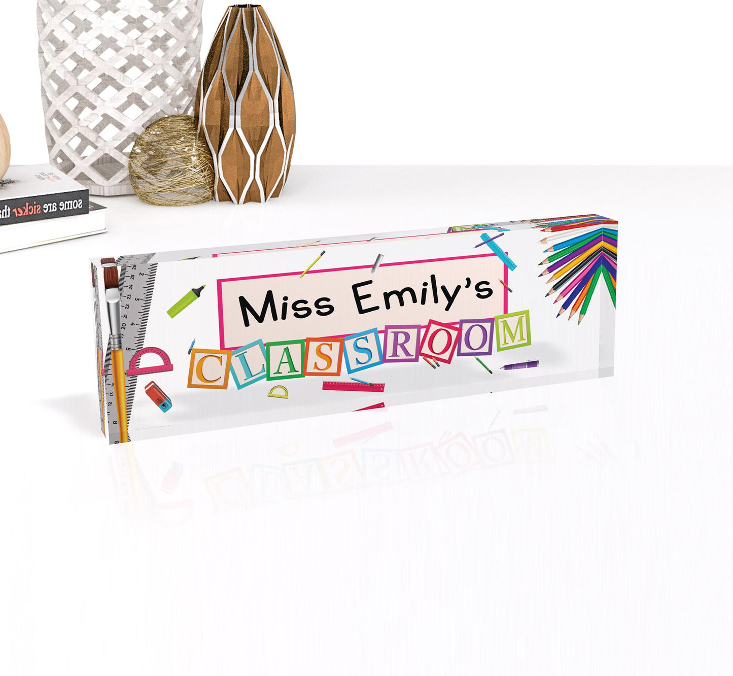 Personalized Name Plate for Desk, Wild School Design On Clear Acrylic Glass, Custom Office Decor Nameplate Sign, Personalized Gift