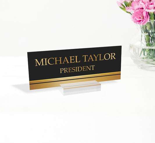 Custom Black and  Gold, desk plaque, name plate for desk, personalized acrylic gift, teacher name plate, name plate custom, desk name plate