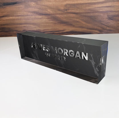 Desk Plaque 3D - Personalized Acrylic 3D Name Plate for Custom Name - Professional Gift for Graduation, Promotion, New Job , Black Marble