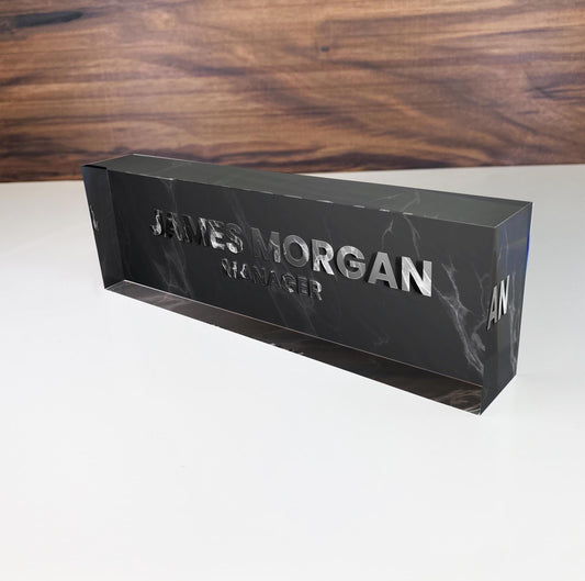 Desk Plaque 3D - Personalized Acrylic 3D Name Plate for Custom Name - Professional Gift for Graduation, Promotion, New Job , Black Marble