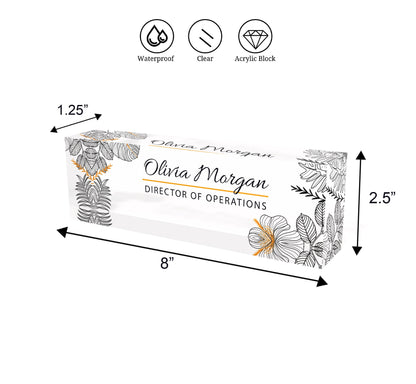 ARTBLOX | Personalized Flower Name Plate for Desk Custom Office Decor Nameplate Sign Office Desk Name Plate Teacher Gift , for woman for man