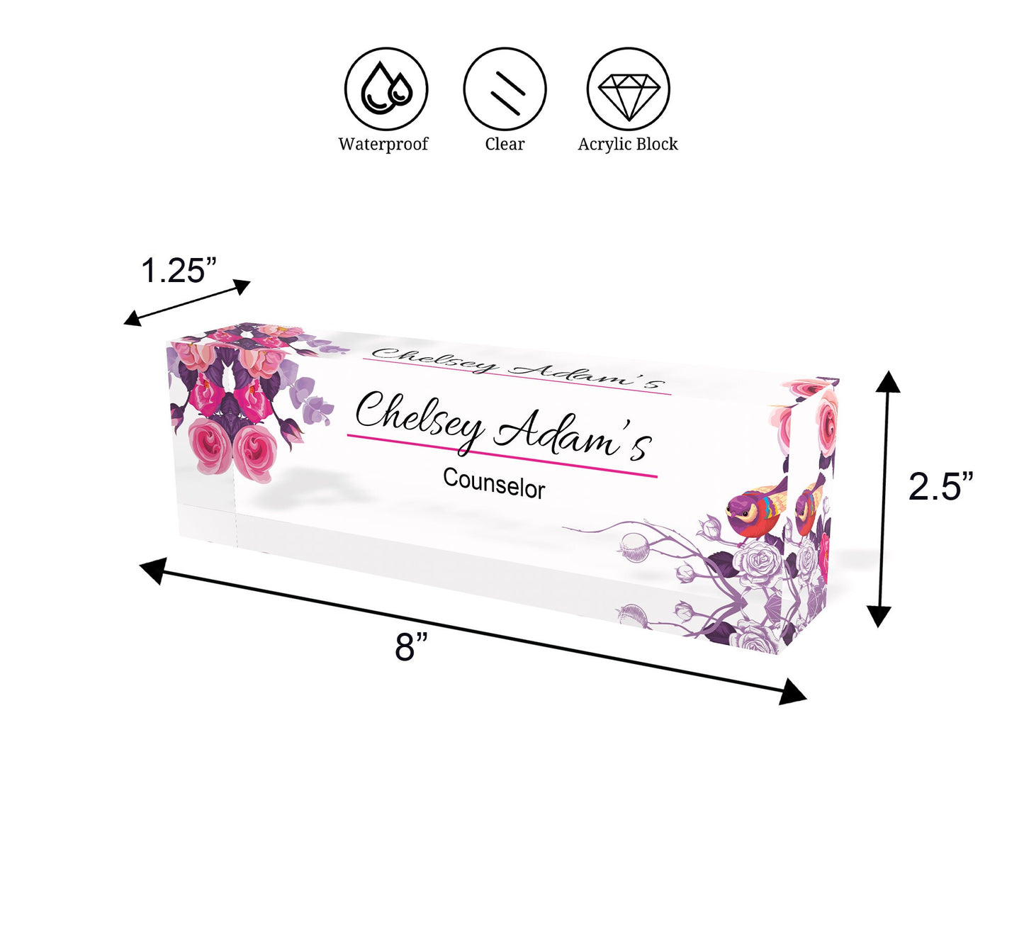 Desk Name Plate for Women, Personalized Desk Name Plate Plaque, Yellow Floral Name Plate for Desk, Clear Acrylic Name Plate
