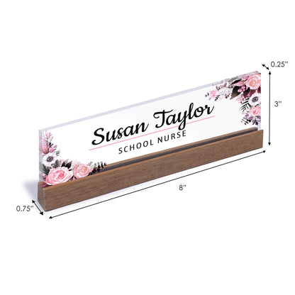 Personalized name plate for desk, Custom name Sign, Office Decor, Rose Flower Clear Acrylic Name Plaque, Gift for Women