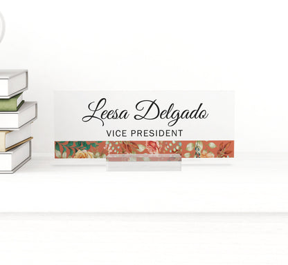 acrylic desk nameplate with wooden base, refined office essential, elevate your workspace