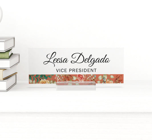 acrylic desk nameplate with wooden base, refined office essential, elevate your workspace