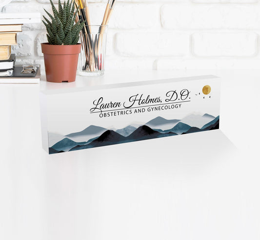 Customized White Acrylic Desk Name Plate Block with Personalized Design - 1" inch Thick