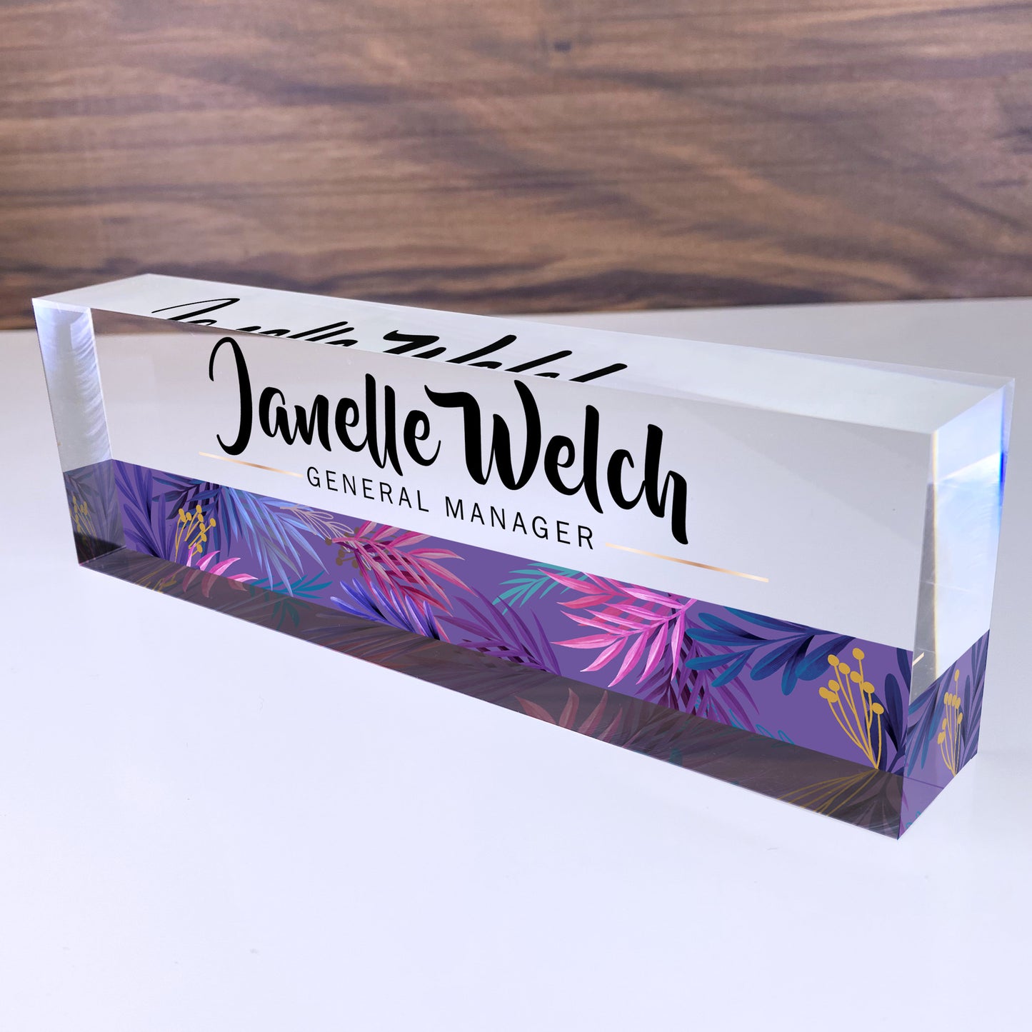 Personalized Desk Name Plate For Office Desk Purple Design On Acrylic Glass Cute Work Promotion Christmas Customized Gifts Office Decor