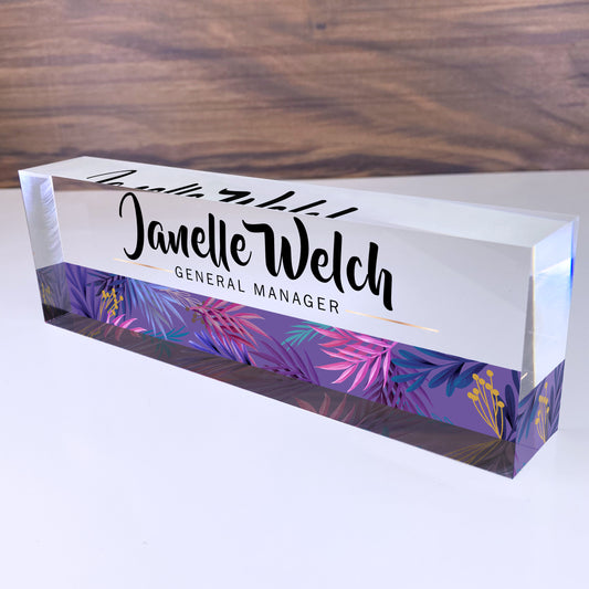 Personalized Desk Name Plate For Office Desk Purple Design On Acrylic Glass Cute Work Promotion Christmas Customized Gifts Office Decor