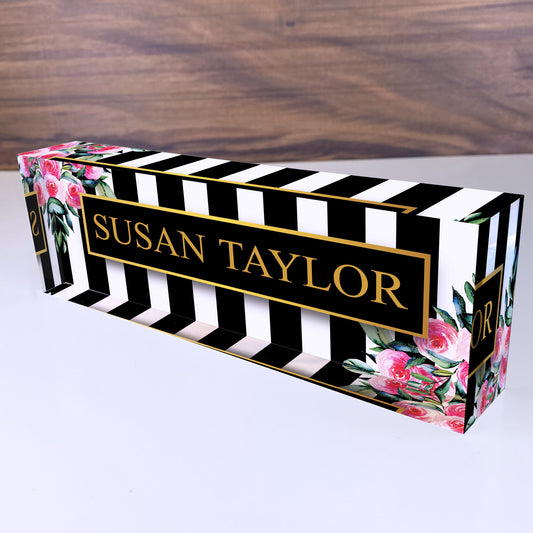 Personalized Desk Name Plate For Office Desk Roses Design On Acrylic Glass Cute Work Promotion Christmas Customized Gifts Office Decor