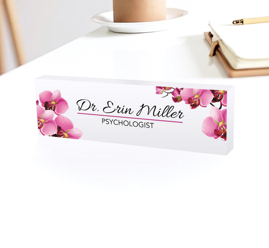 Personalized Acrylic Name Block Solid (White) - Minimal Executive Desk CEO Sign, Job Office Teacher or Promotion Gift