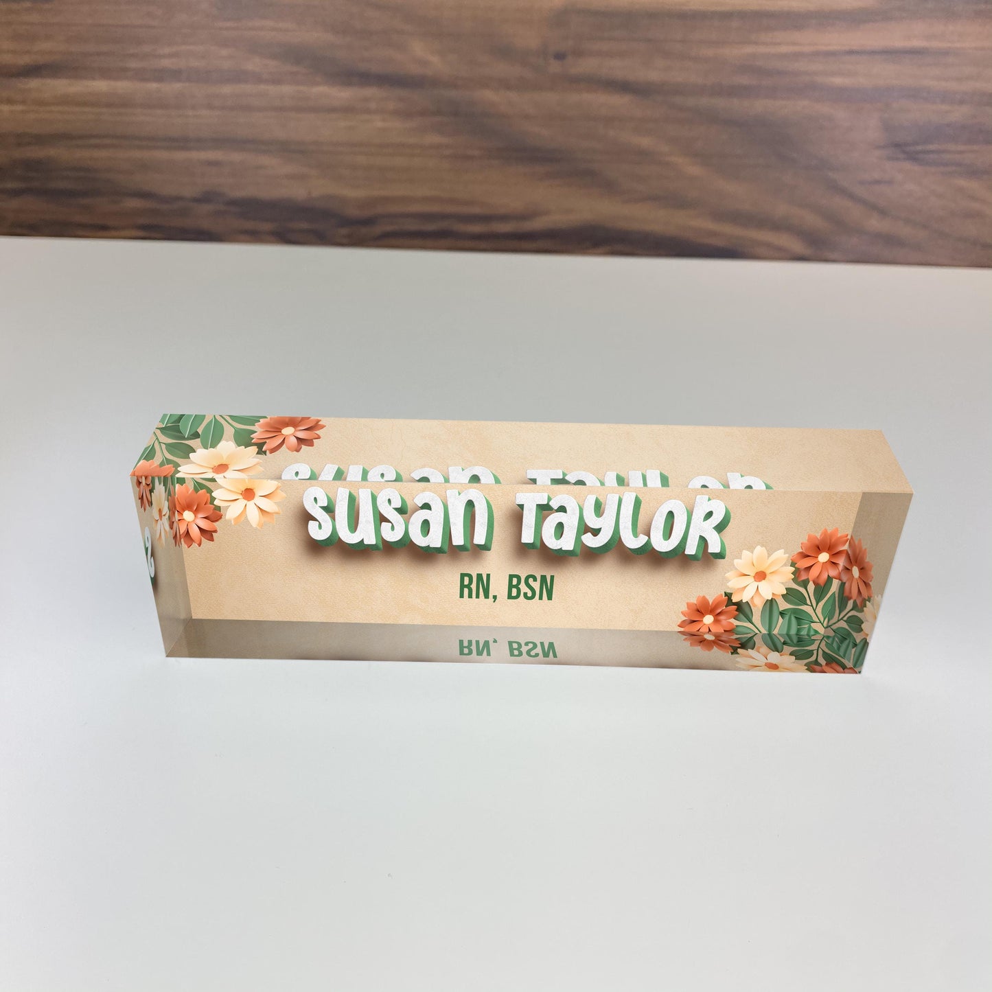 3D Personalized Acrylic Name Plate Desk Sign Plaque Customized Acrylic Plate Gift for Teacher Co-workers Spring Floral
