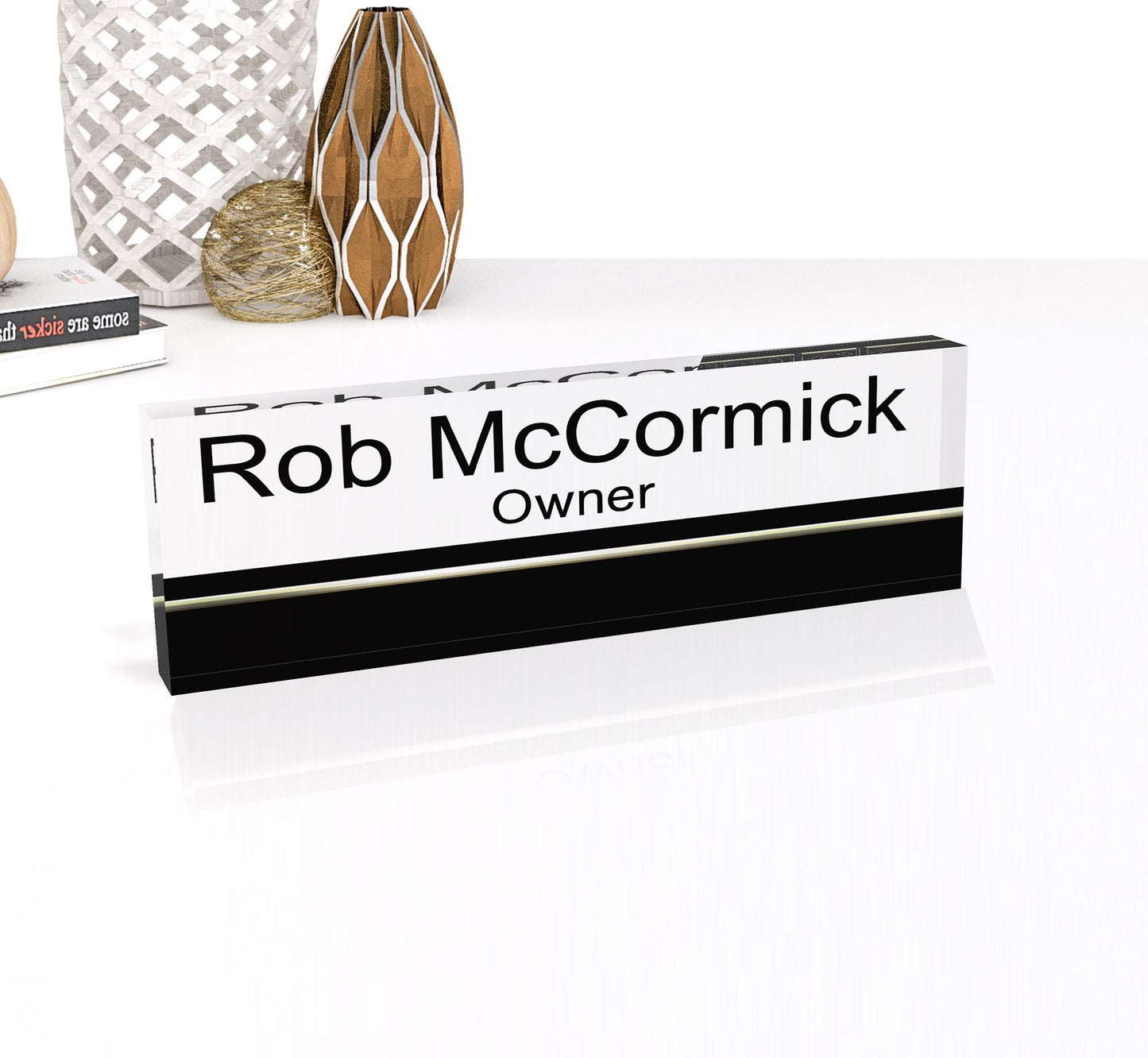 Artblox - Customized Clear Acrylic Desk Name Plate Block with Personalized Logo - Professional Office Decor 0.750" Thick