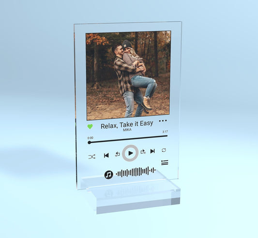 Personalized Acrylic Song Plaque, free Keychain, Music Playlist Plaque Gift, Custom Photo Print Glass, Gifts for him and her, Wedding Couple