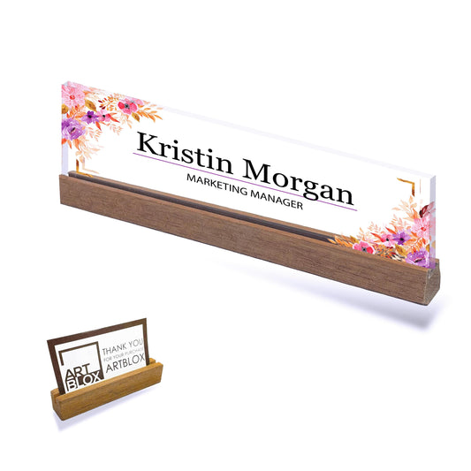 Executive Personalized Desk Name Plate, Custom Engraved Desk Sign, Plaque, Office, Flower Office Sign