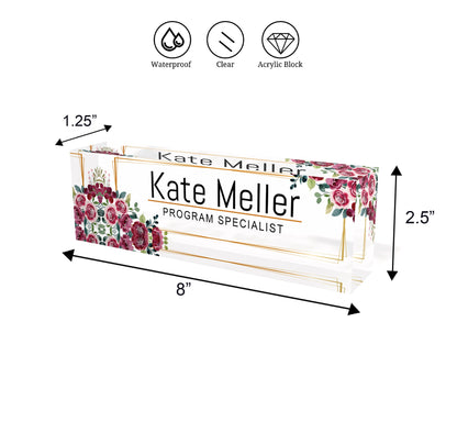 Personalized name plate, office desk gifts, name plate for graduation, glassacrylic, name plaque, nurse gift, gift new office, flower