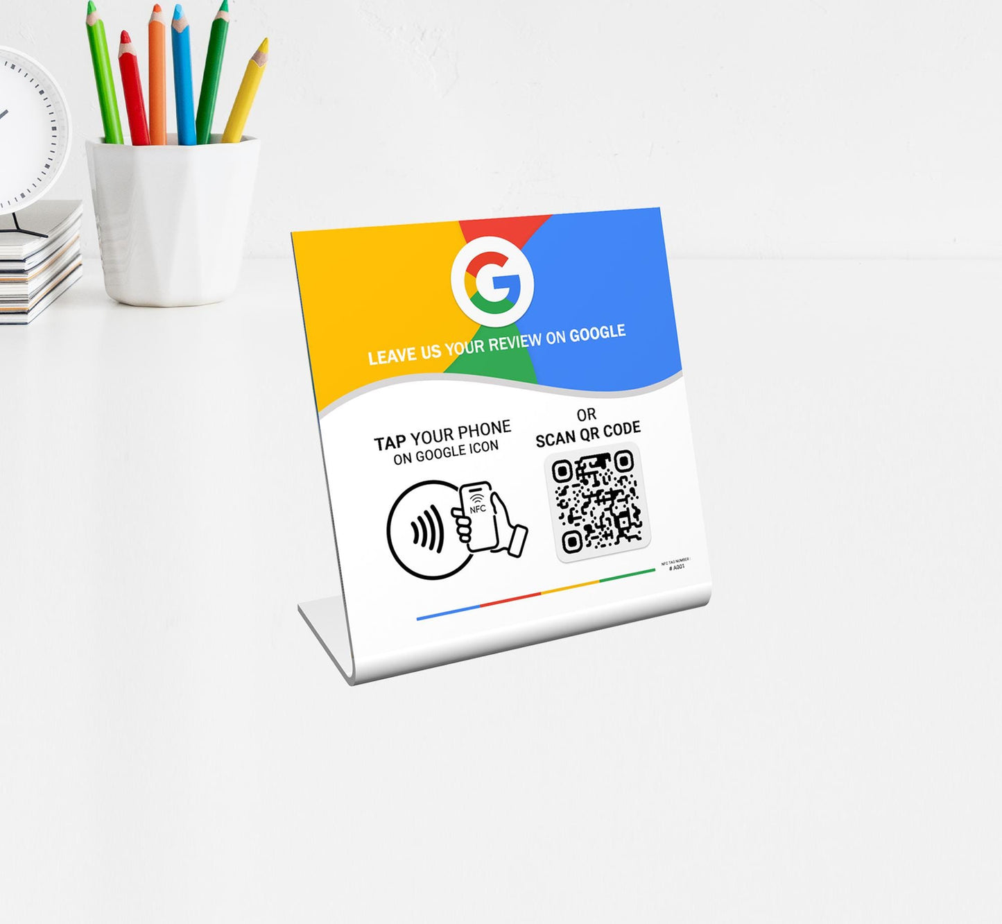 NFC Tag Google Review Stand - Digital Business Card to Boost Customer Reviews - Tap NFC & Scan QR code - Business sign holder review sign
