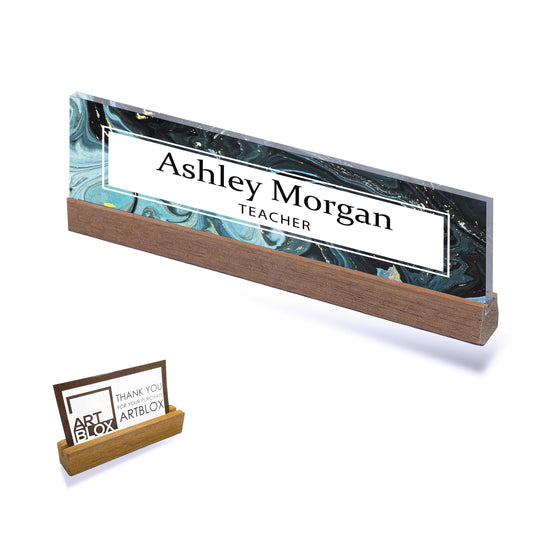 Personalized Name Plate for Desk with Wood Stand | Entrepreneur Office Decor | Executive Acrylic Nameplate | Teacher Gift | Custom Name Sign