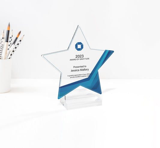 Artblox Personalized star employee of the year or month award engraved glass award corporate trophy award - company awards ceremony plaque