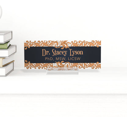 Personalized name plate, office desk gifts, name plate for graduation, glassacrylic, name plaque, nurse gift, gift new office, flower