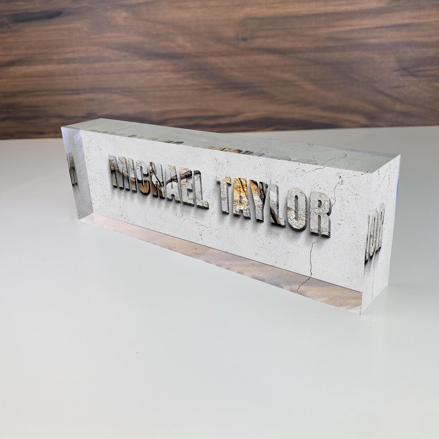 Desk Plaque, Acrylic Name Plate Desk, Teacher Name Plate, Personalized 3D Name Sign Acrylic Plaque, Office Decor, White background 3D Rock