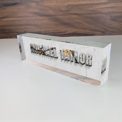 Desk Plaque, Acrylic Name Plate Desk, Teacher Name Plate, Personalized 3D Name Sign Acrylic Plaque, Office Decor, White background 3D Rock