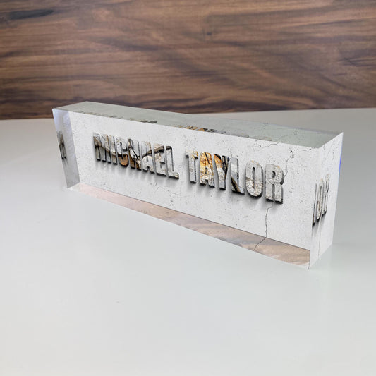 Desk Plaque, Acrylic Name Plate Desk, Teacher Name Plate, Personalized 3D Name Sign Acrylic Plaque, Office Decor, White background 3D Rock