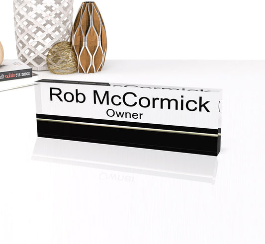 Artblox - Customized Clear Acrylic Desk Name Plate Block with Personalized Logo - Professional Office Decor 0.750" Thick